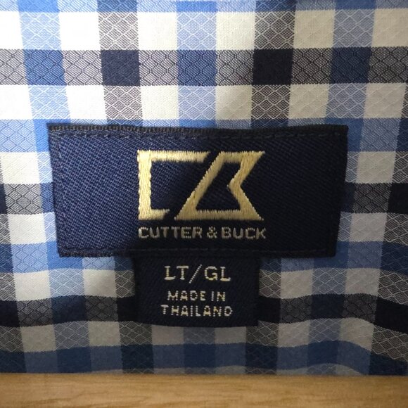 Cutter And Buck Shirt Mens Size LT Blue Gingham Grid Stitch Button Down Classic - Picture 8 of 13